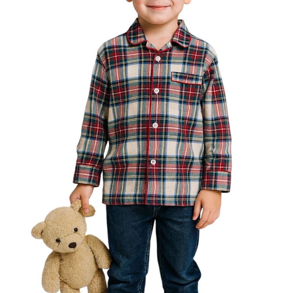 Crewcuts Pajama Top Boys S 6-7 Plaid Long‎ Sleeve Flame Resistant Button Front